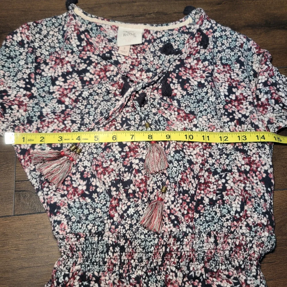 Knox Rose Floral Dress Maroon, Black‎ Juniors Size S Elastic wasit long sleeve